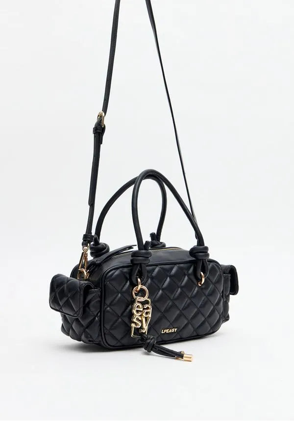 Black Quilted tote bag with bag charm Baroc Boutique