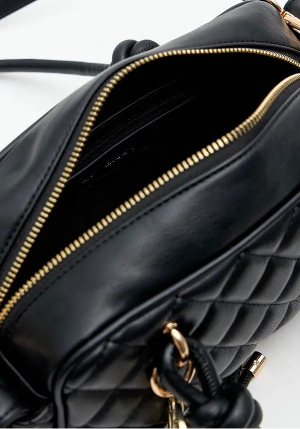 Black Quilted tote bag with bag charm Baroc Boutique