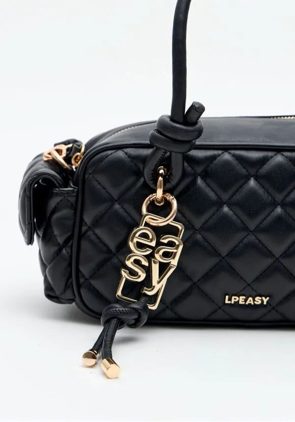 Black Quilted tote bag with bag charm Baroc Boutique