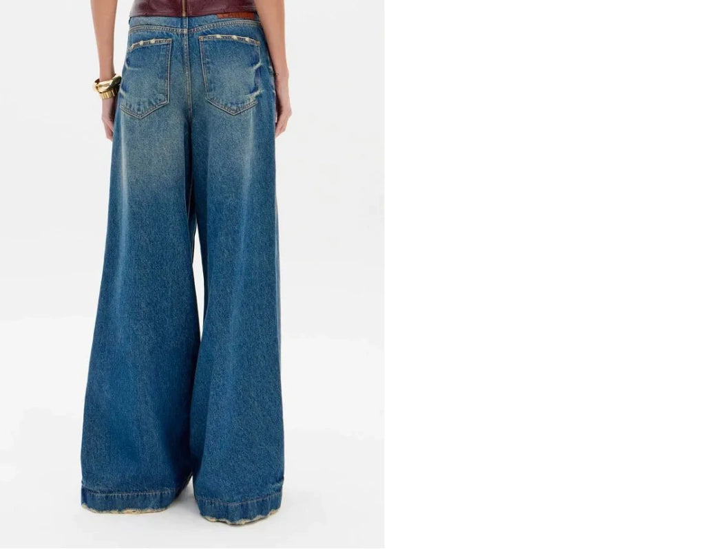 Blue denim high waist pants with buttons Baroc Boutique