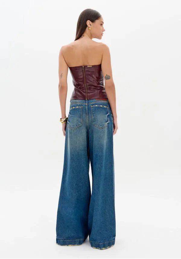 Blue denim high waist pants with buttons Baroc Boutique