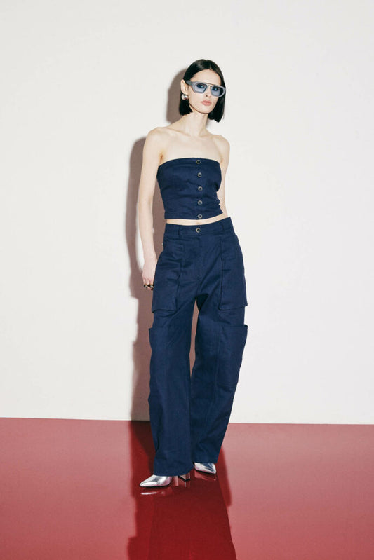 Blue denim strapless top Baroc Boutique