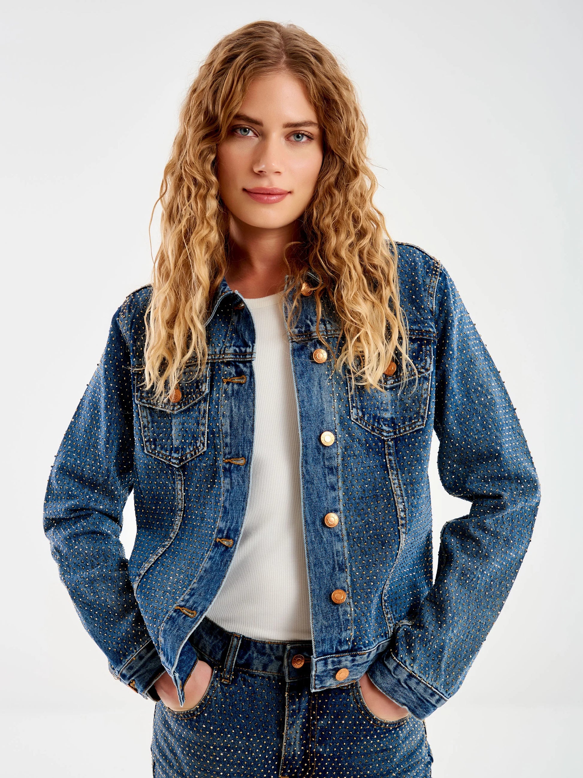 Blue jean jacket with rhinestones Baroc Boutique