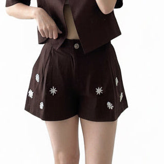 Brown high waisted short with rhinestones Baroc Boutique