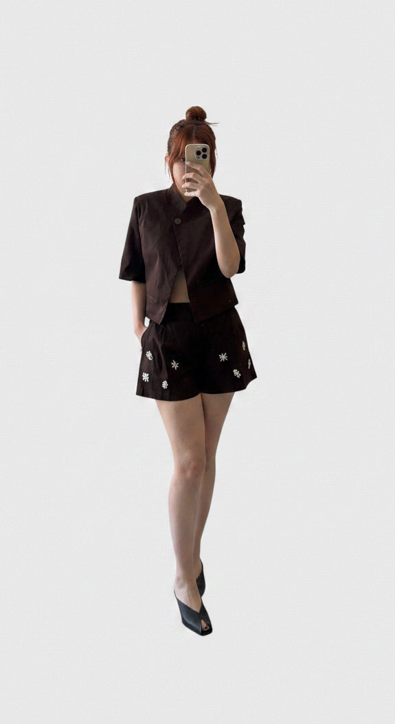 Brown high waisted short with rhinestones Baroc Boutique