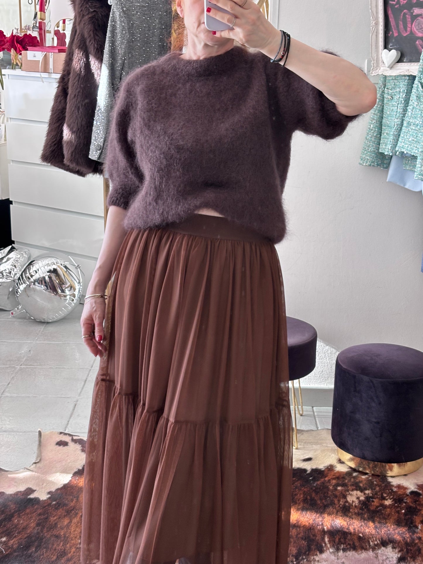Brown High waisted tulle skirt Baroc Boutique