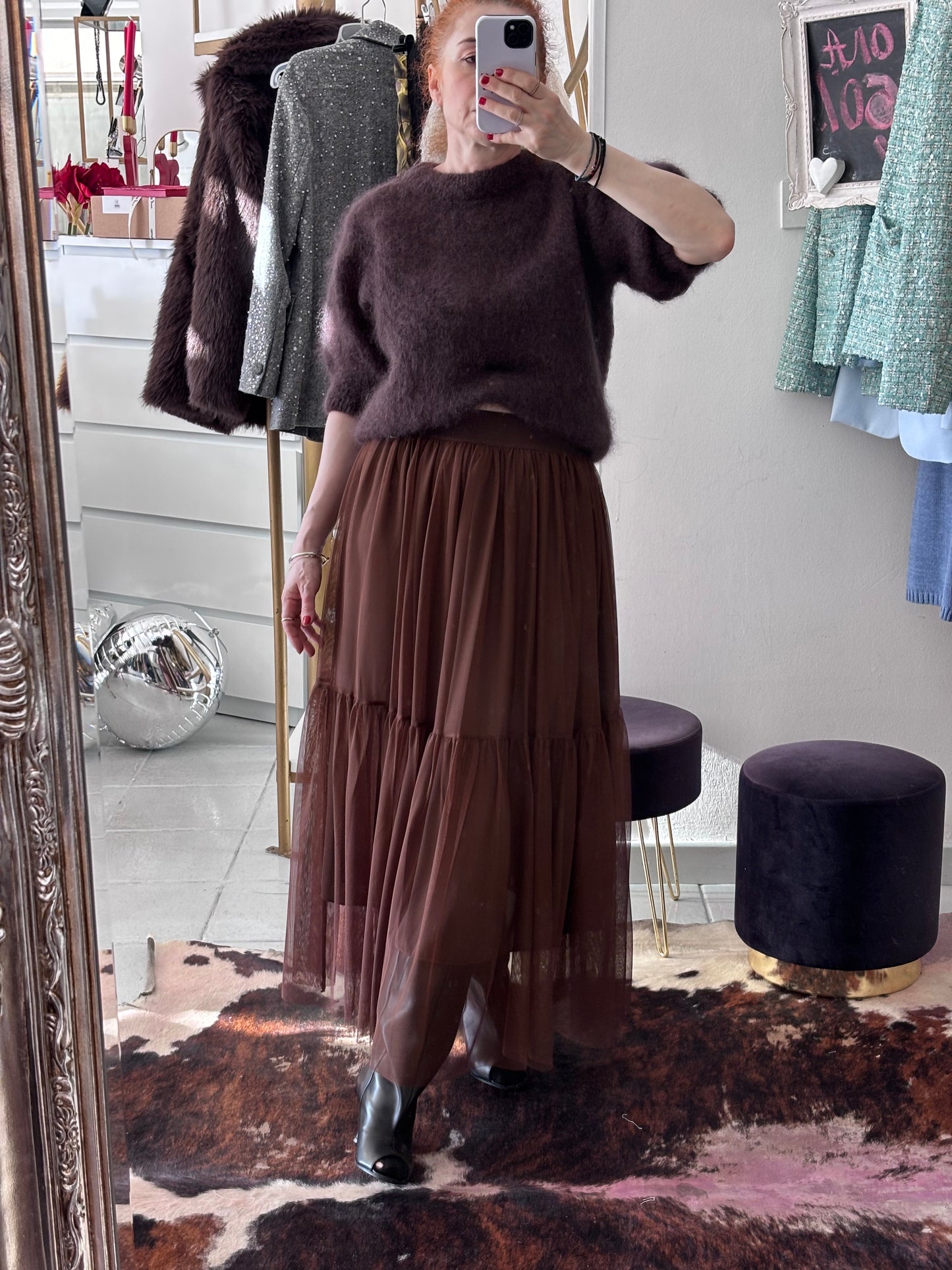 Brown High waisted tulle skirt Baroc Boutique