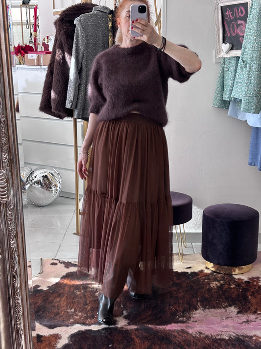 Brown High waisted tulle skirt Baroc Boutique