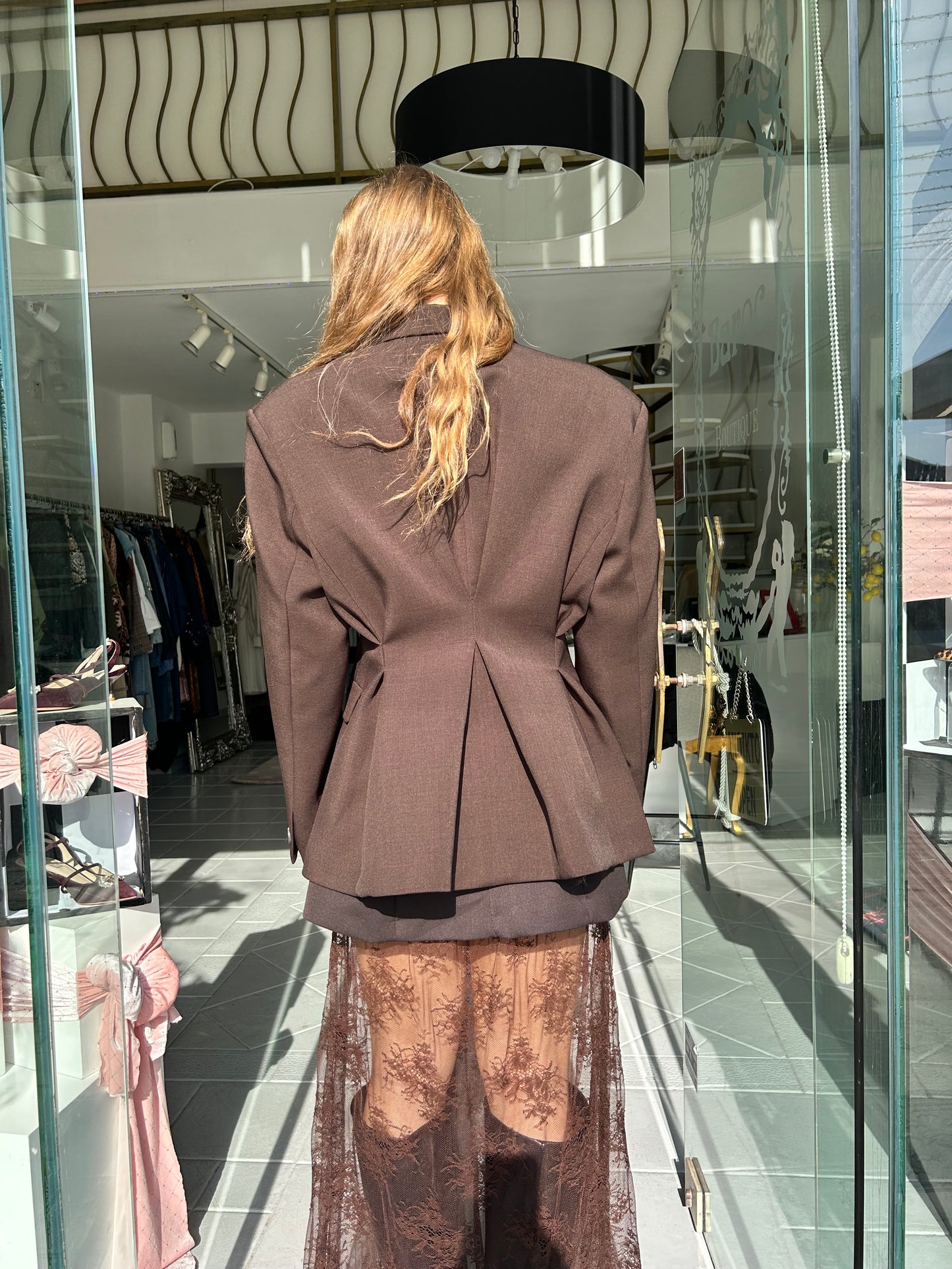 Brown retro flared blazer with ruffles Baroc Boutique