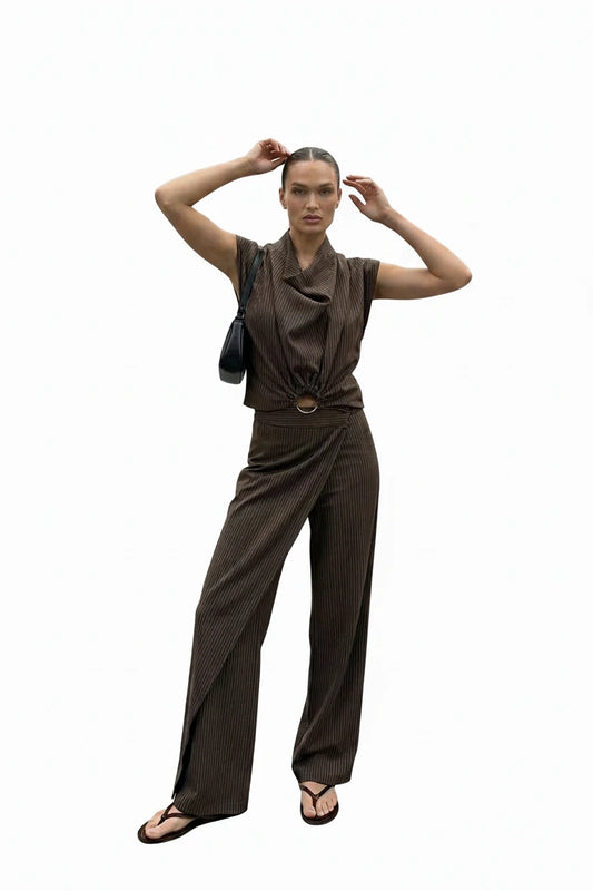 Brown striped crop top Baroc Boutique