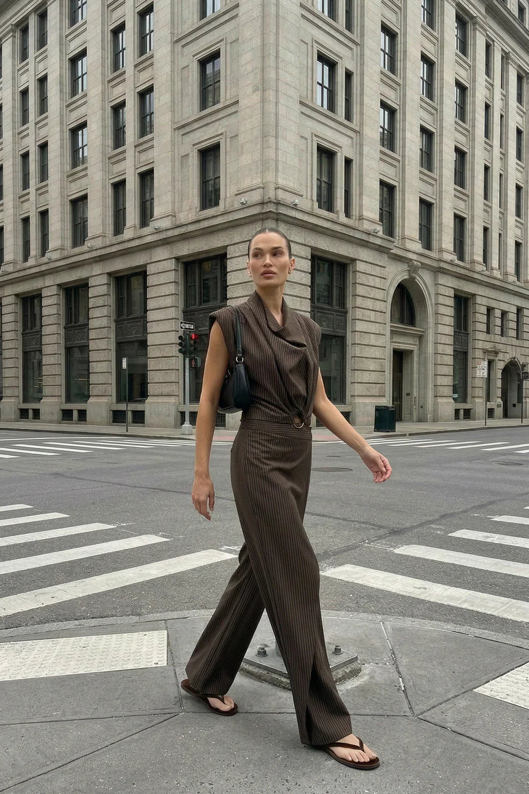 Brown striped wide leg pants Baroc Boutique
