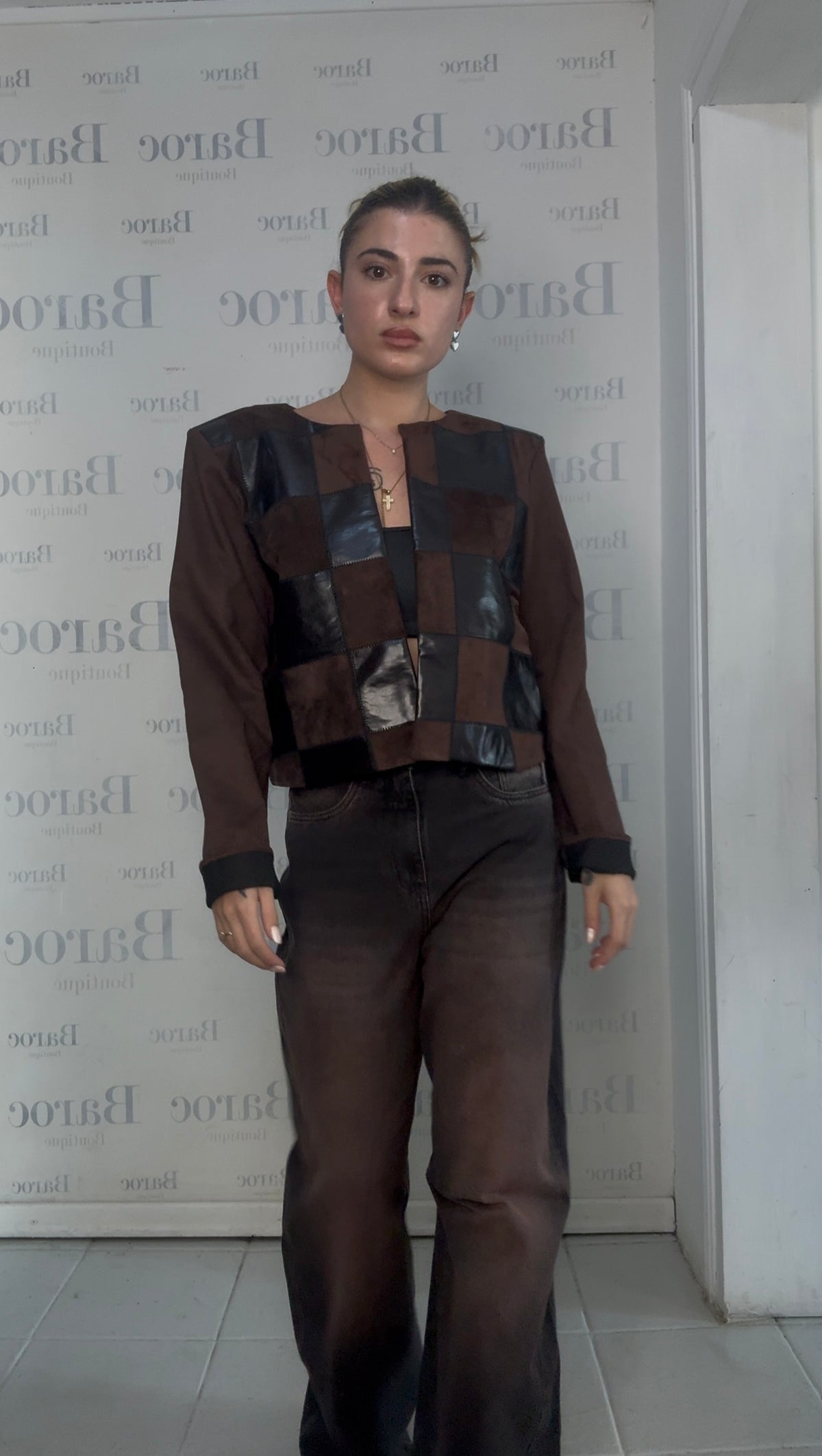 Brown suede patchwork jacket Baroc Boutique