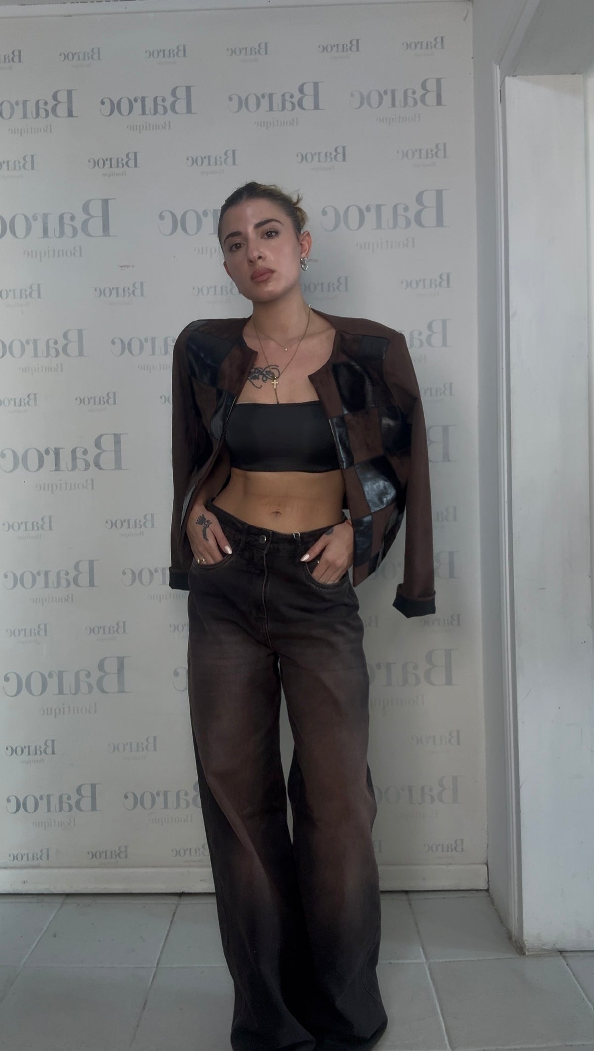 Brown suede patchwork jacket Baroc Boutique