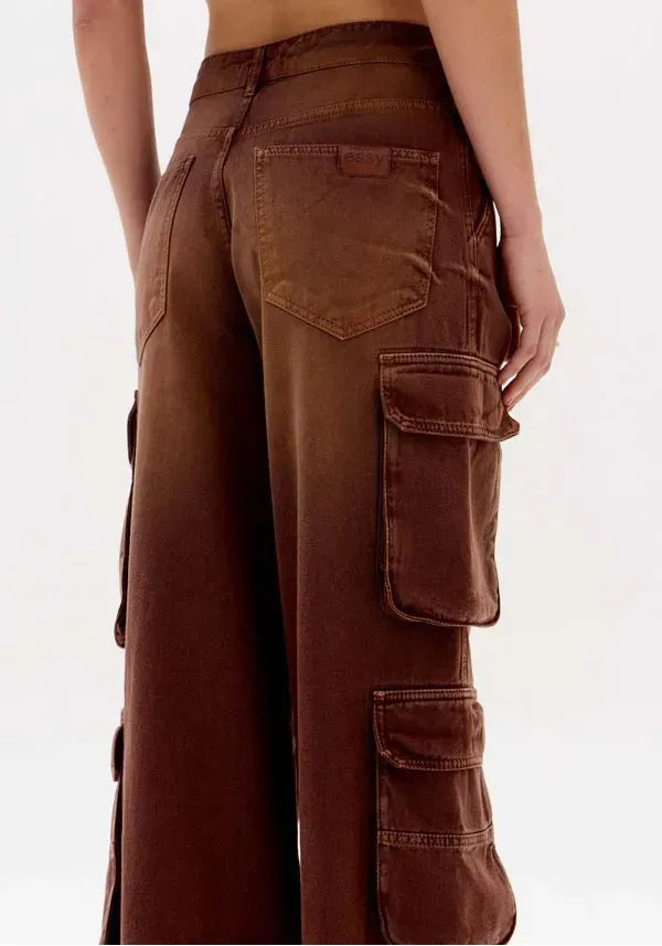 Brown washed cargo pants Baroc Boutique