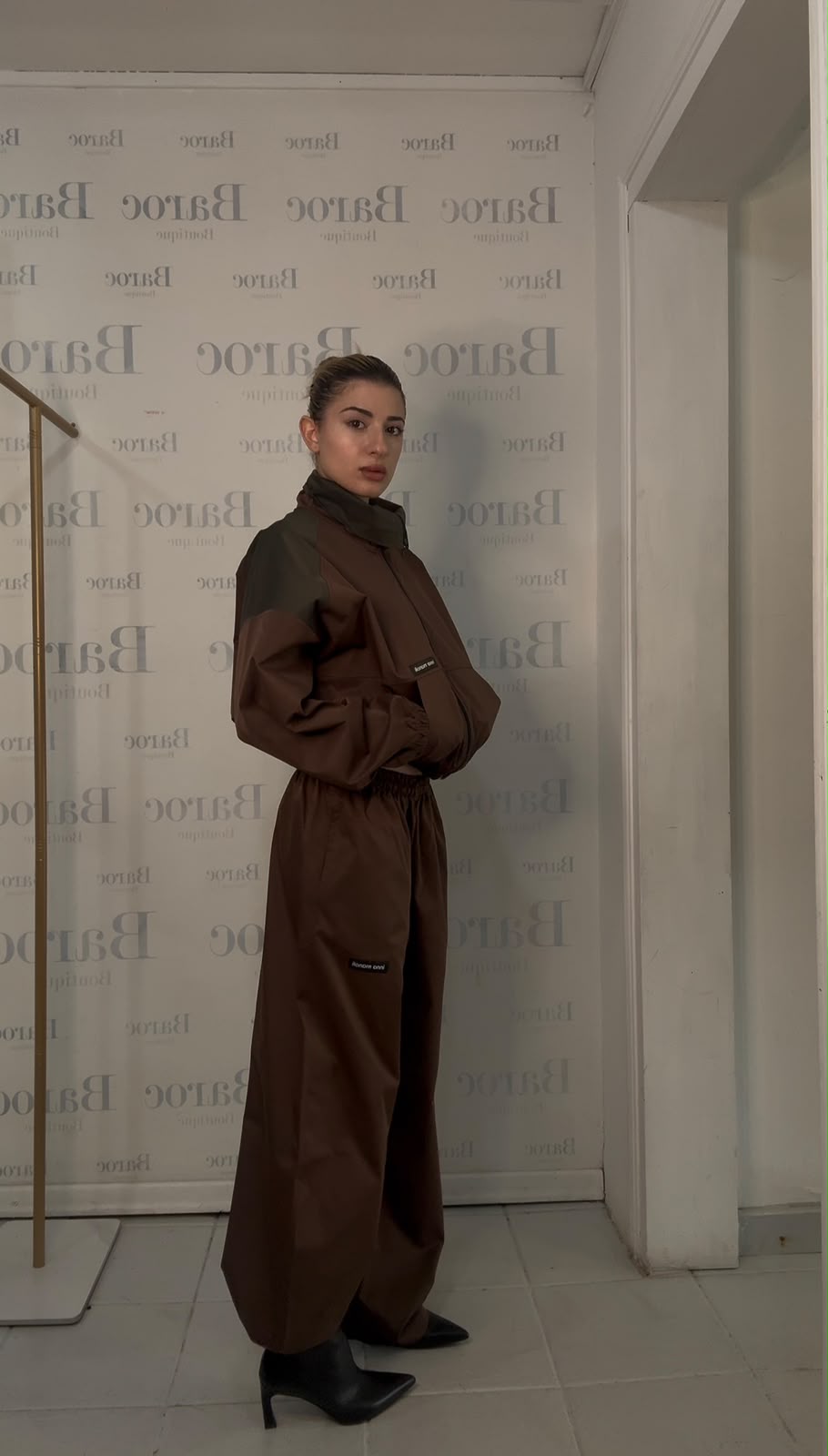 Brown waterproof jacket and barrel trouser Baroc Boutique