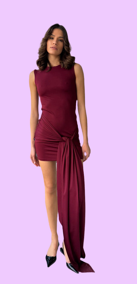 Burgundy lycra mini dress Baroc Boutique