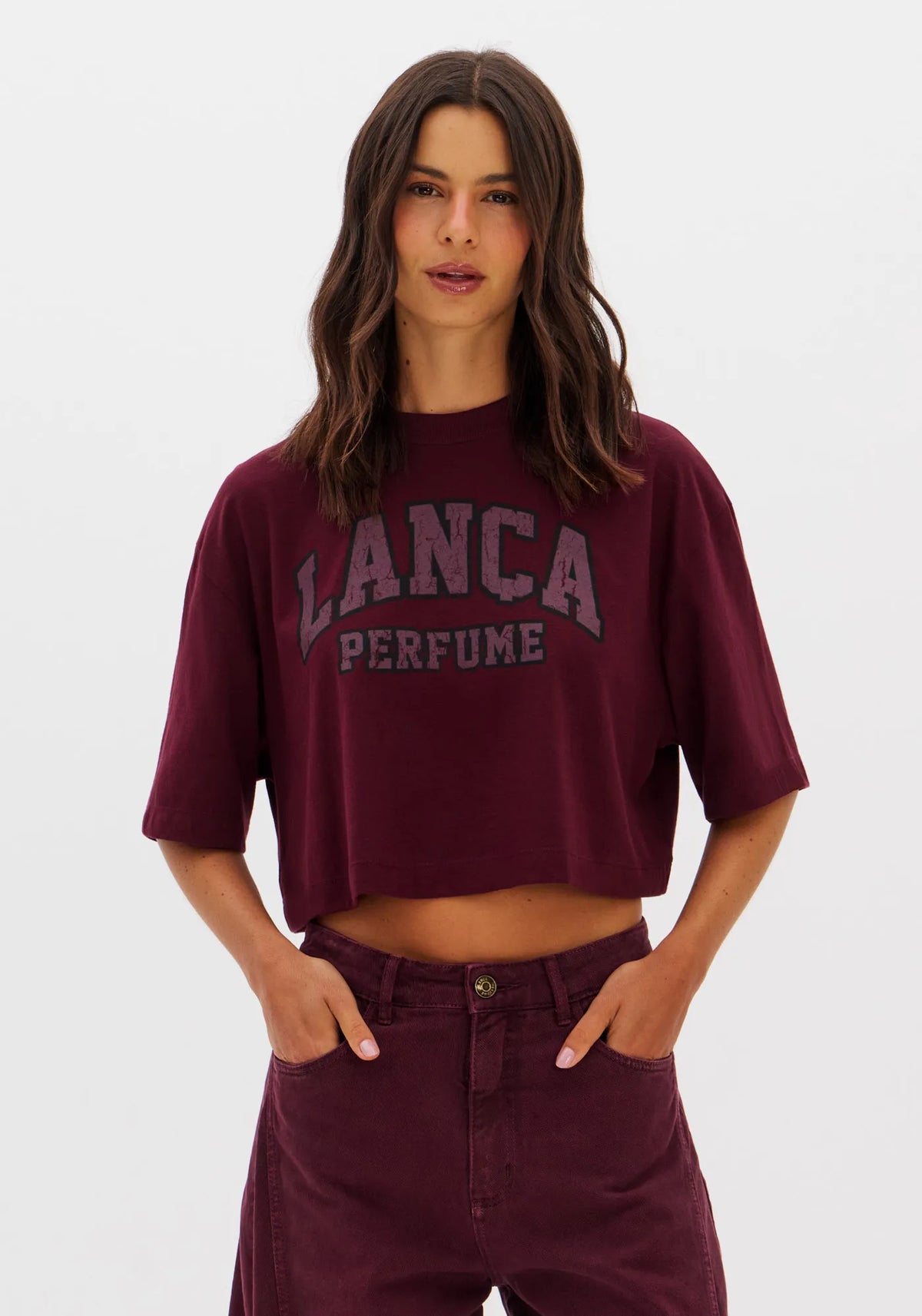 Burgundy Oversized crop t-shirt Baroc Boutique