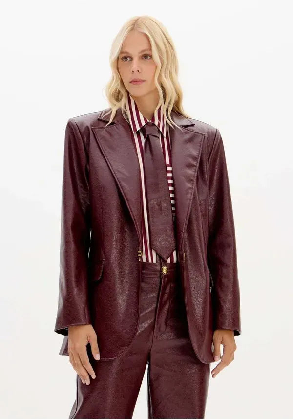 Burgundy oversized PU blazer Baroc Boutique