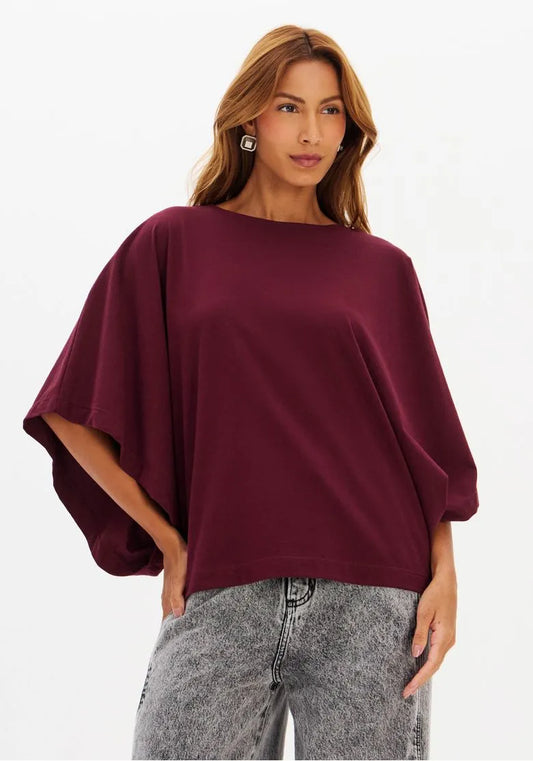 Burgundy Wide raglan sleeve t-shirt Baroc Boutique