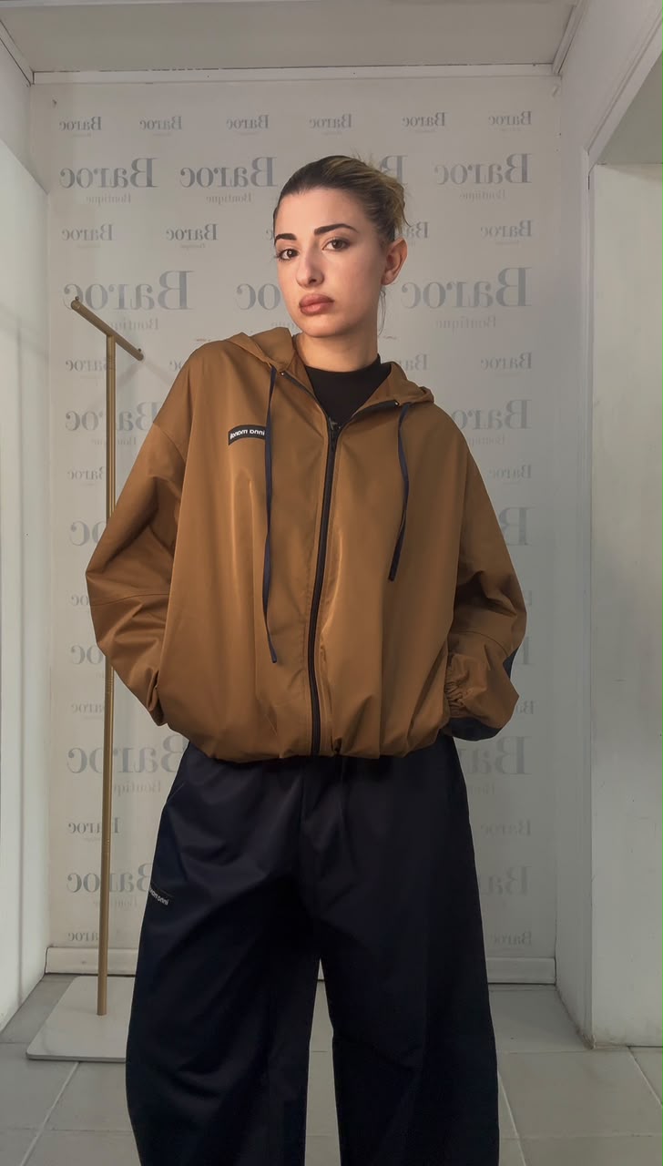 Camel long waterproof jacket Baroc Boutique