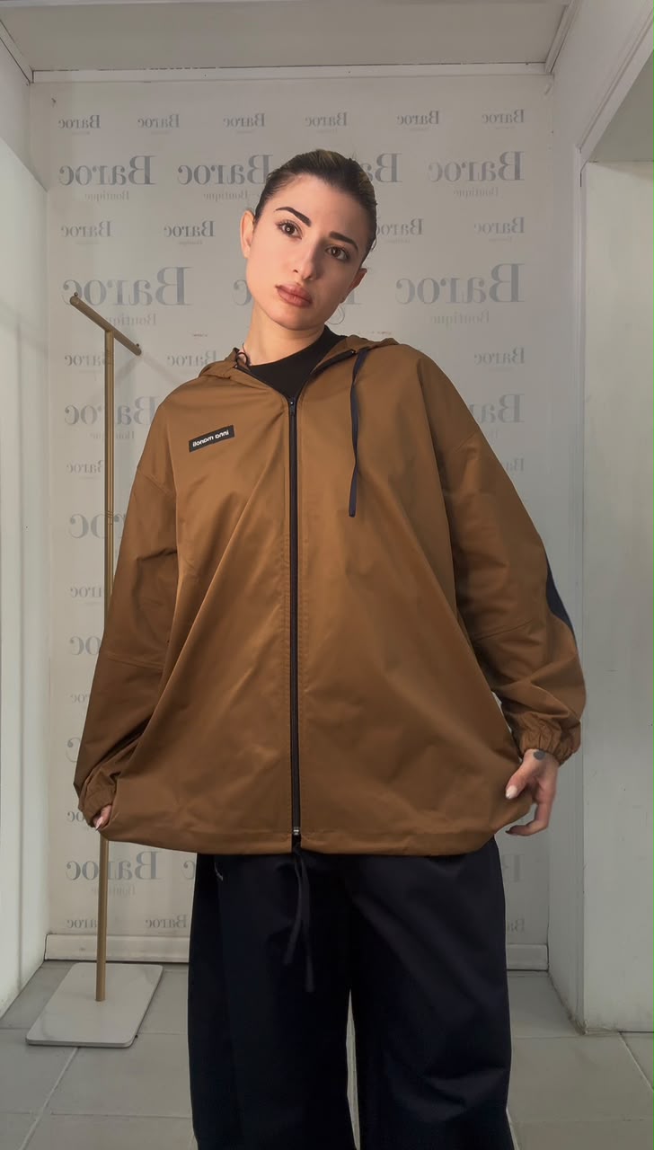 Camel long waterproof jacket Baroc Boutique