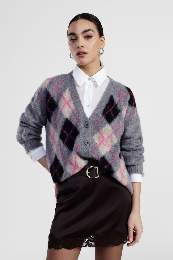Cardigan with rhombus pattern and long sleeves Baroc Boutique