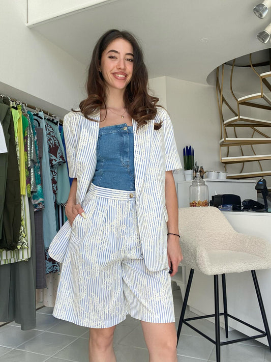 Ciel striped bermuda short with lace details Baroc Boutique