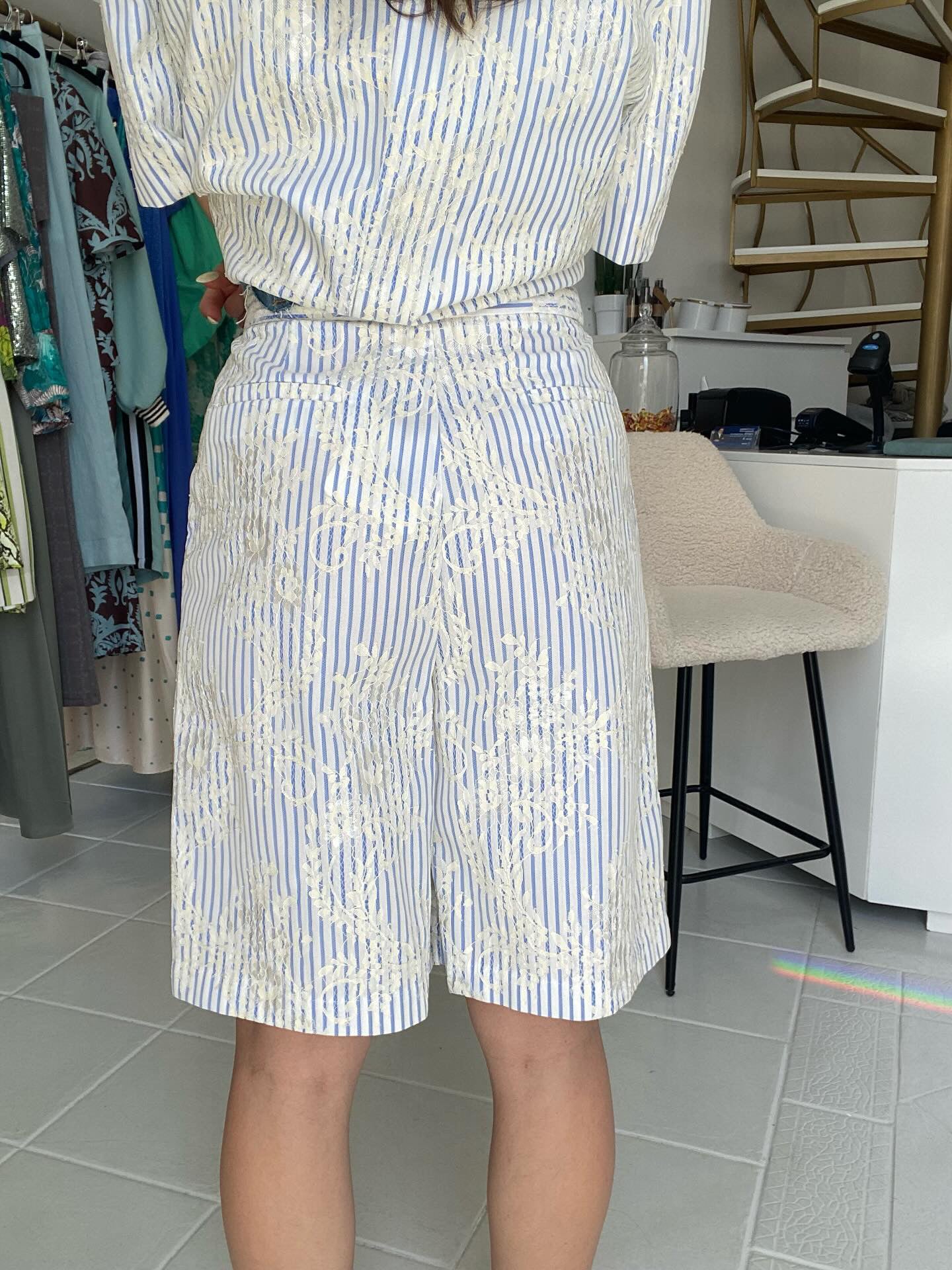Ciel striped bermuda short with lace details Baroc Boutique