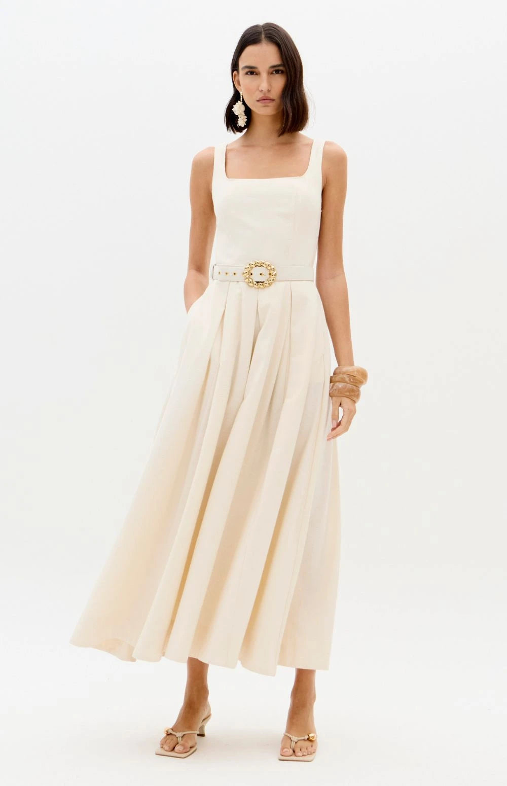 Cream lady like ankle long dress Baroc Boutique