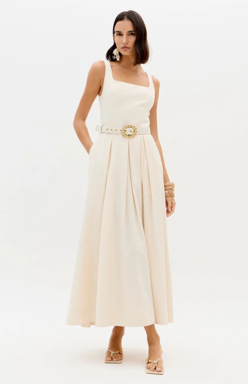 Cream lady like ankle long dress Baroc Boutique
