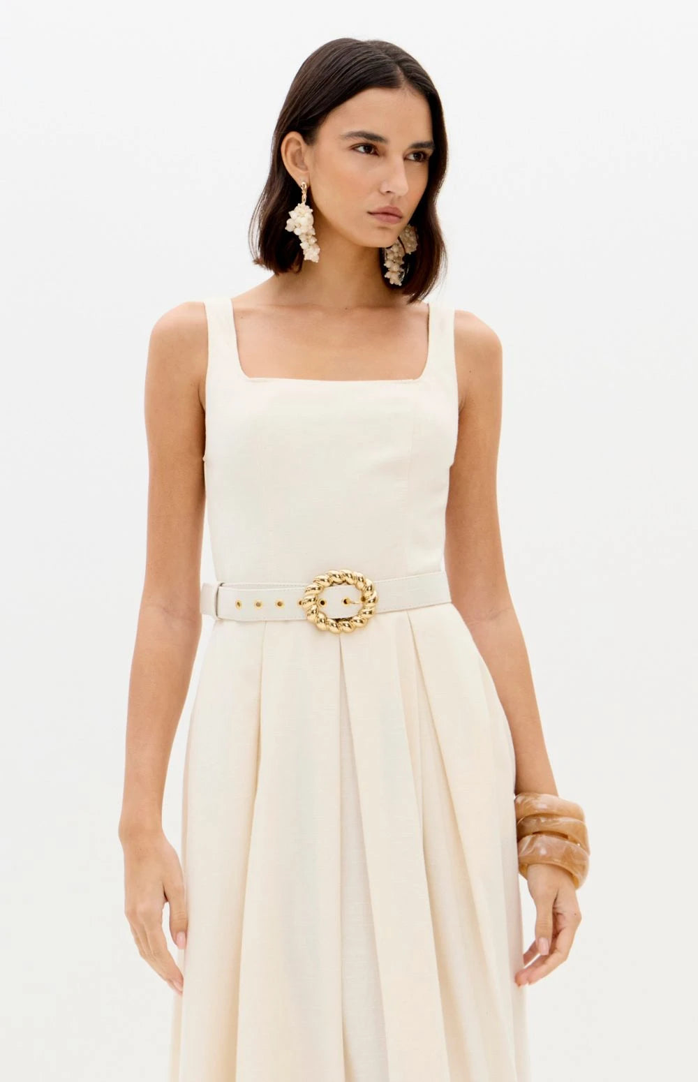 Cream lady like ankle long dress Baroc Boutique