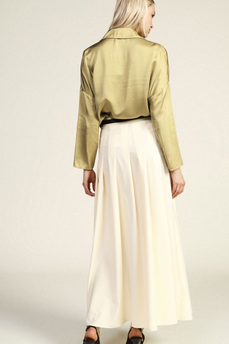 Cream Long pleated skirt with thin belt Baroc Boutique