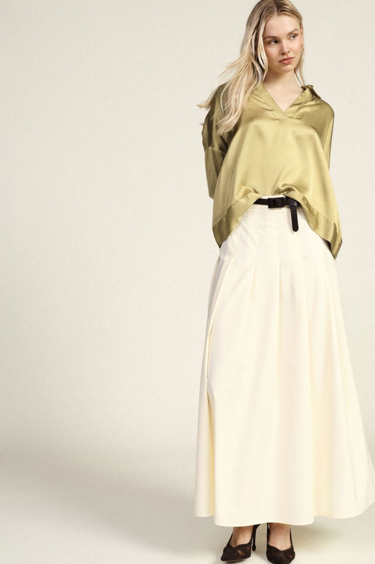 Cream Long pleated skirt with thin belt Baroc Boutique