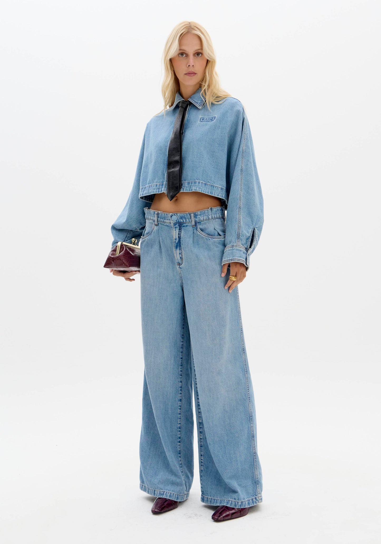 Cropped Denim Long-Sleeve Shirt Baroc Boutique