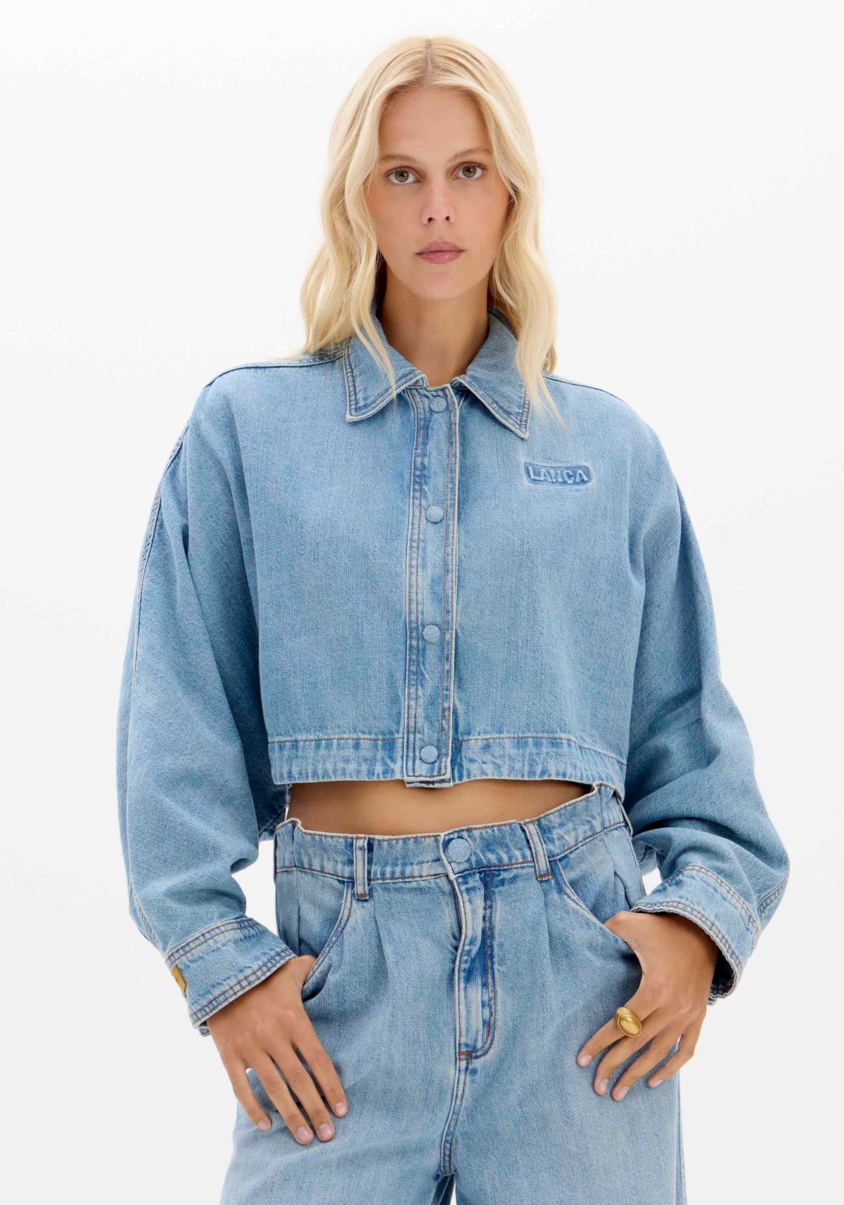 Cropped Denim Long-Sleeve Shirt Baroc Boutique