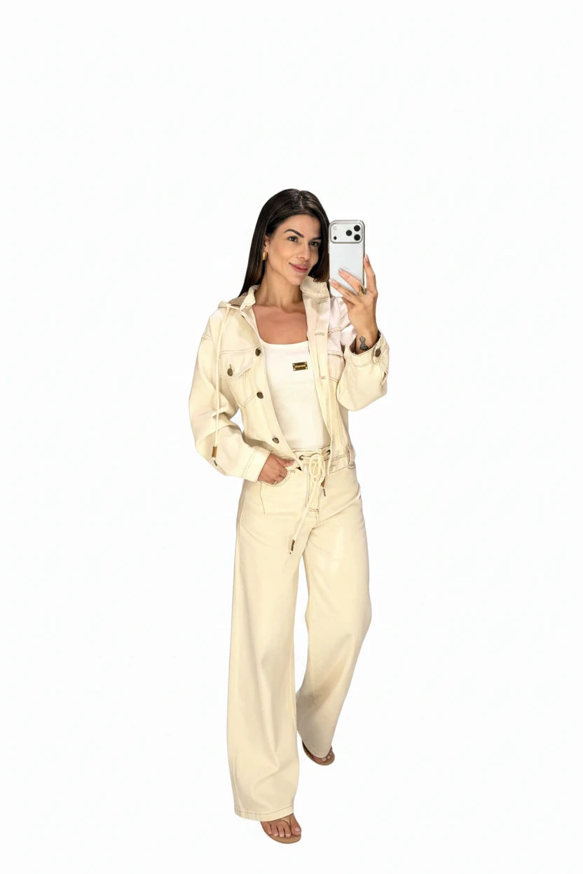 Cropped hoodie denim twill jacket Baroc Boutique