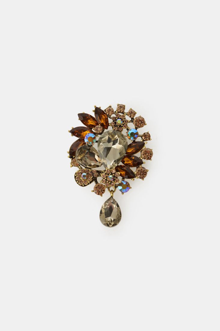 Decorative multiform brooch with drop rhinestones Baroc Boutique