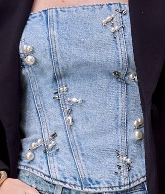 Denim bustier wit brooches Baroc Boutique