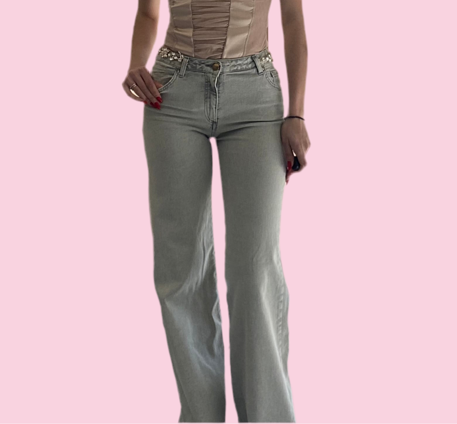 Denim gray trouser with embroiidery Baroc Boutique