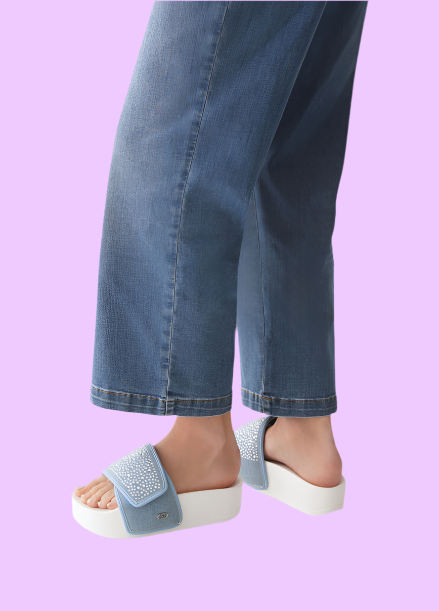 Denim platform sandals with rhinestones Baroc Boutique