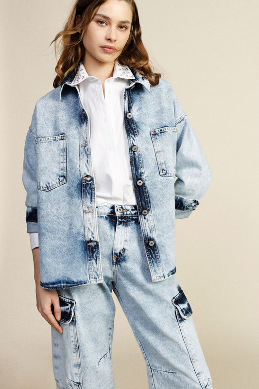 Denim shirt relaxed fit with front pockets Baroc Boutique