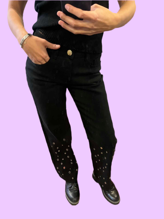 Denim trouser with details on the hem Baroc Boutique