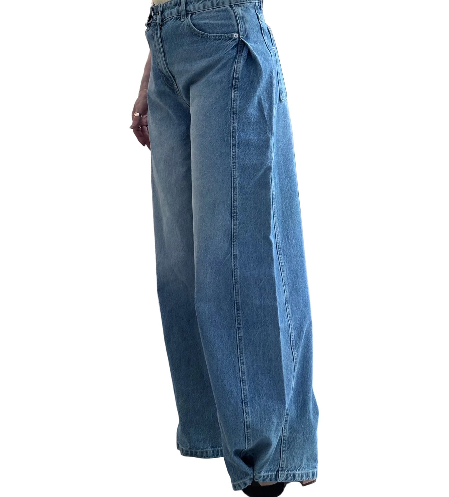 Denim wide leg pants with pleats on the side Baroc Boutique