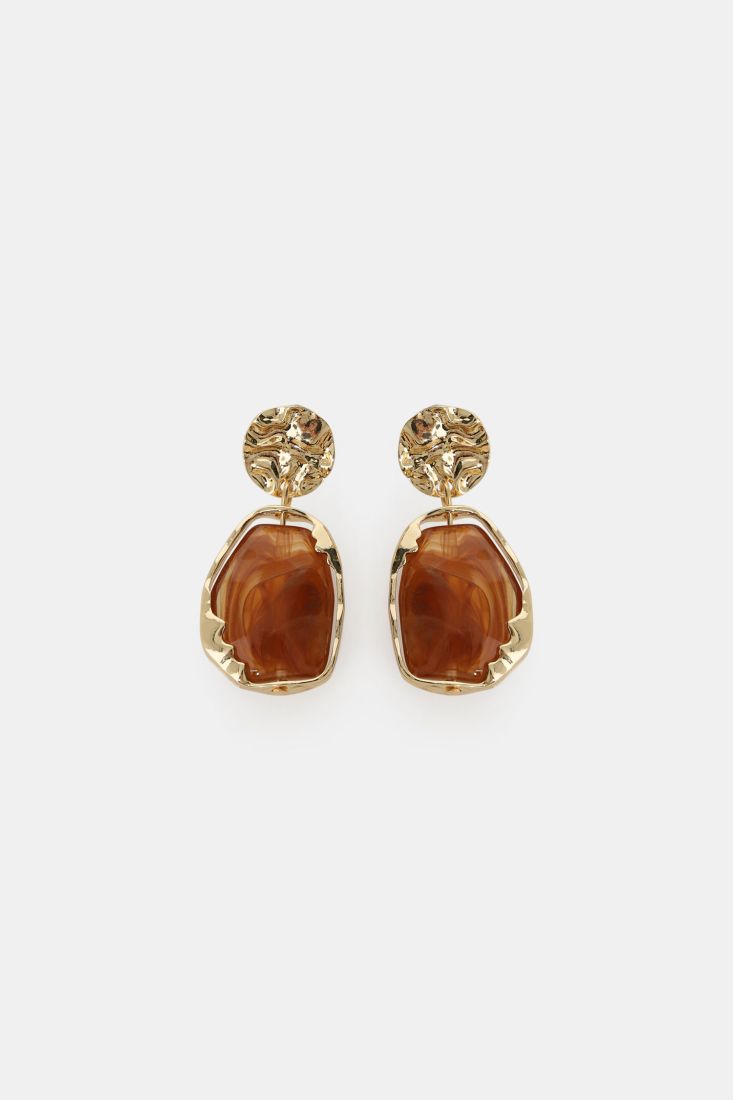 Drop earrings with irregular stone and hammered stud Baroc Boutique