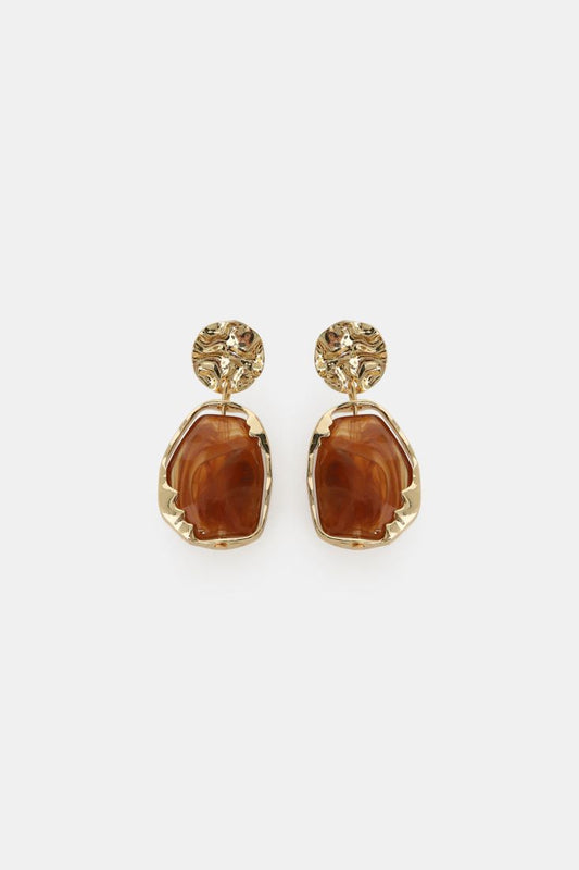 Drop earrings with irregular stone and hammered stud Baroc Boutique