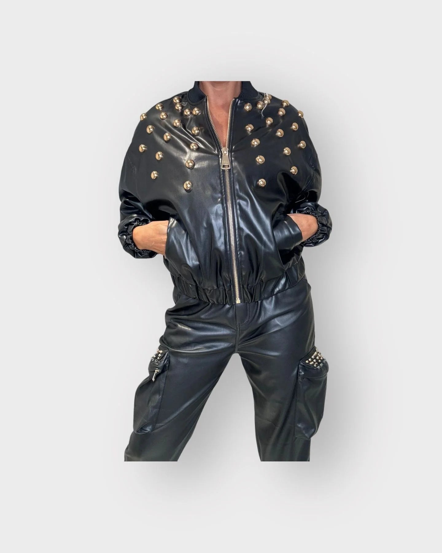 Eco leather bomber with gold studs Baroc Boutique