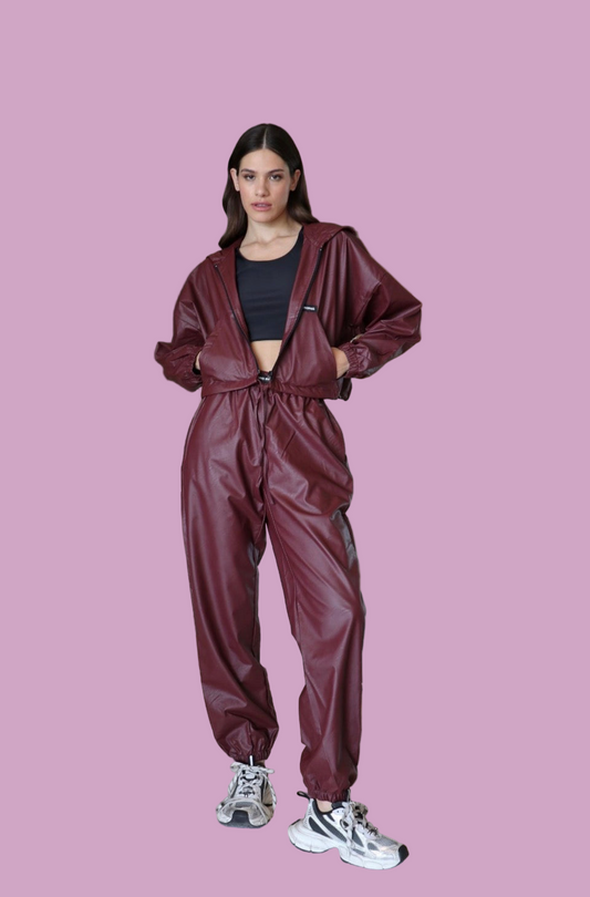 Eco leather jacket with hood and jogger pants Baroc Boutique