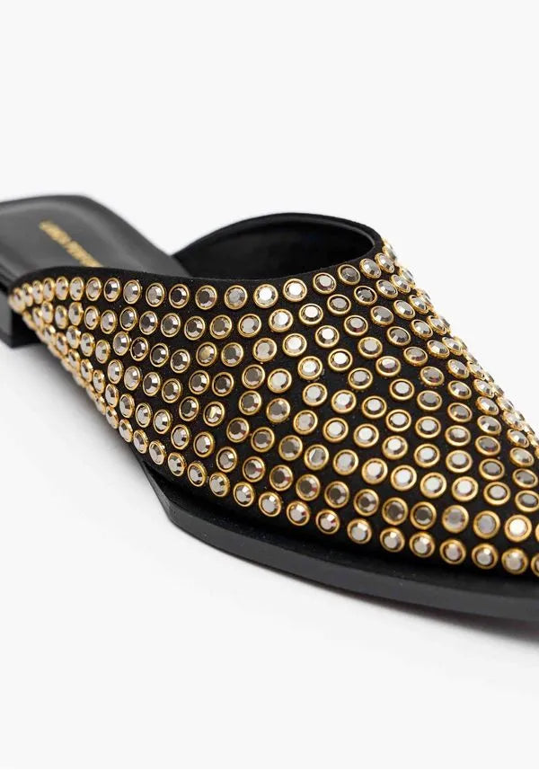 Embellished cowboy style flat mules Baroc Boutique
