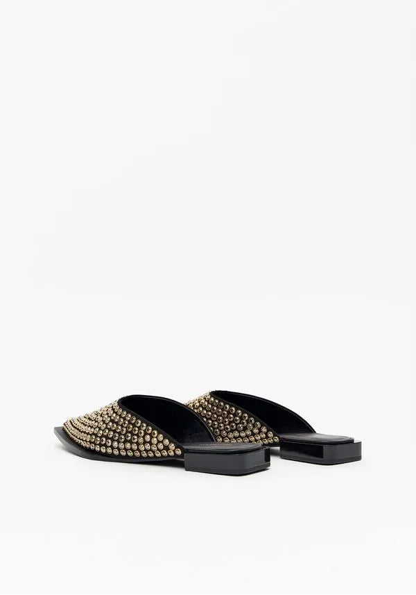 Embellished cowboy style flat mules Baroc Boutique