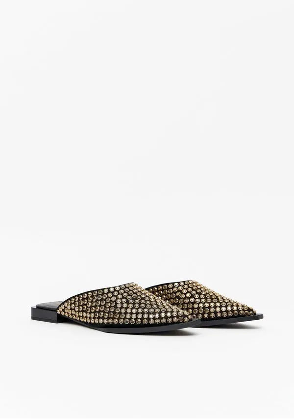 Embellished cowboy style flat mules Baroc Boutique